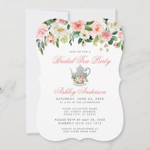 Floral Pink Bridal Shower Tea Party Invite PB