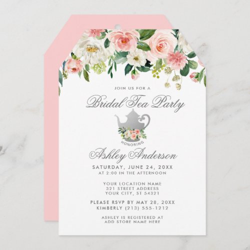 Floral Pink Bridal Shower Tea Party Invite Pk