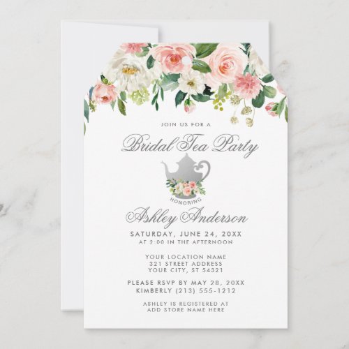 Floral Pink Bridal Shower Tea Party Invite T