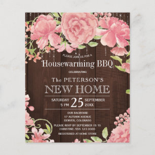 Floral pink budget housewarming bbq invitation