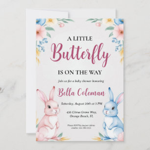 floral pink bunny baby shower invitations