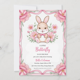 floral pink bunny baby shower invitations
