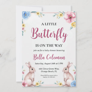 floral pink bunny baby shower invitations