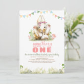 Floral Pink Bunny Girls Birthday Invitation (Standing Front)
