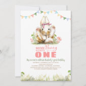 Floral Pink Bunny Girls Birthday Invitation (Front)