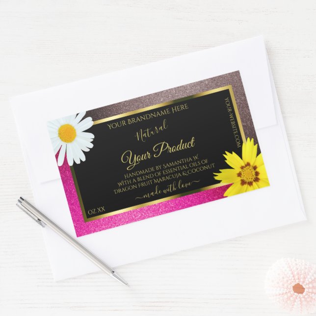 Floral Pink Burgundy Glitter Black Product Labels (Envelope)