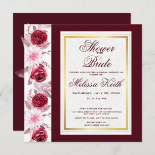 Floral Pink Burgundy Script Bridal Shower Square Invitation