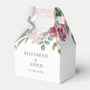 Floral Pink & Burgundy Watercolor Wedding Favor Boxes