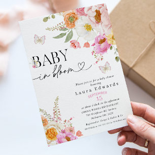Floral Pink Butterflies Baby In Bloom Baby Shower Invitation