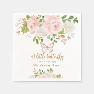 Floral pink butterfly baby shower Napkins