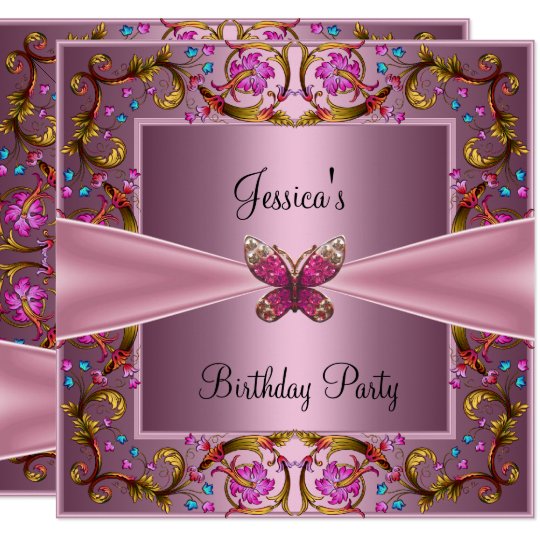 Floral Pink Butterfly Birthday Party Invitation | Zazzle.com