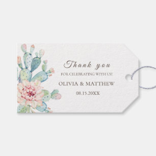 Floral pink cactus & succulent. Wedding Thank You Gift Tags