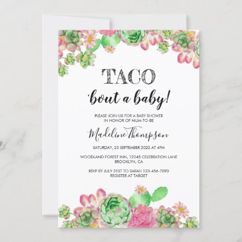 Floral Pink Cactus Taco bout A Baby Shower Invitation