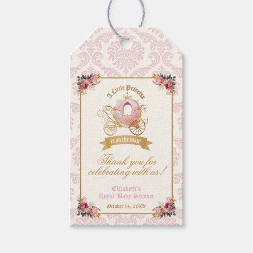 Floral Pink Carriage Princess Baby Shower Favor Gift Tags