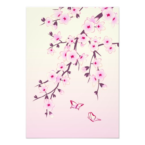 Floral Pink Cherry Blossom Butterflies Photo Print