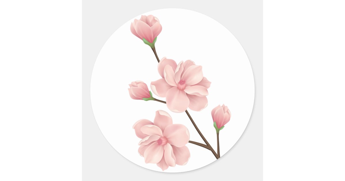 Floral Pink Cherry Blossom Flowers Wedding Party Classic Round Sticker ...