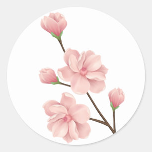 Floral Pink Cherry Blossom Flowers Wedding Party Classic Round Sticker