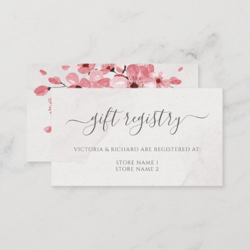 Floral Pink Cherry Blossom Wedding Gift Registry Enclosure Card