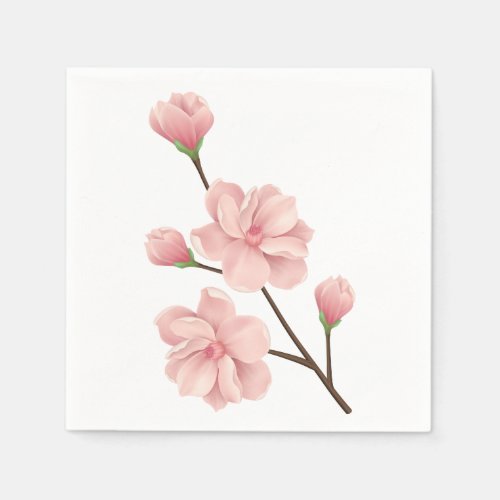 Floral Pink Cherry Blossoms Flower Wedding Party Paper Napkins