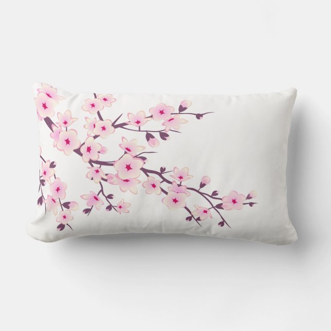Floral Pink Cherry Blossoms Lumbar Pillow (Front)