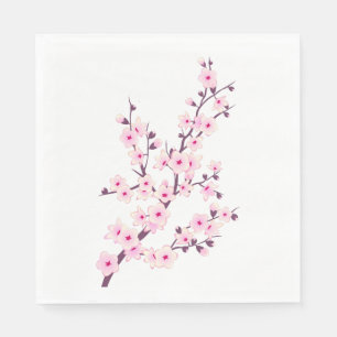 Floral Pink Cherry Blossoms Pink White Napkins