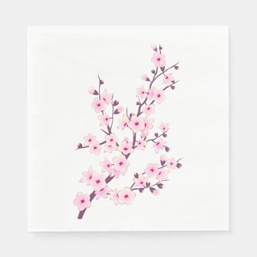 Floral Pink Cherry Blossoms Pink White Napkins