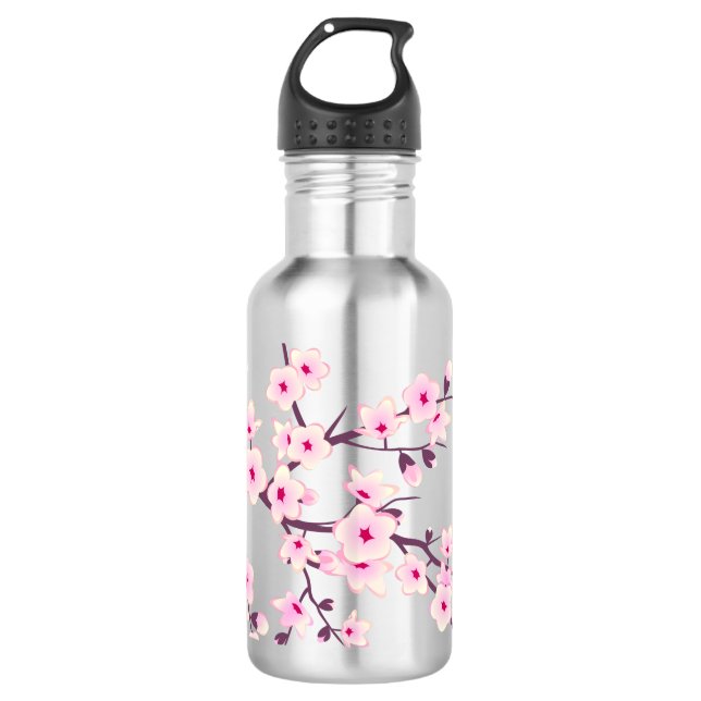 Floral Pink Cherry Blossoms Water Bottle (Front)