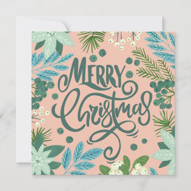 Floral pink Christmas photo Holiday Card (Front)