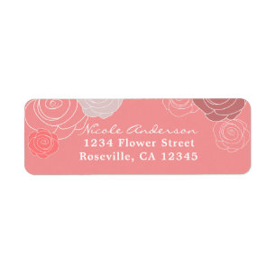 Floral Pink Coral Bridal Shower Address Labels