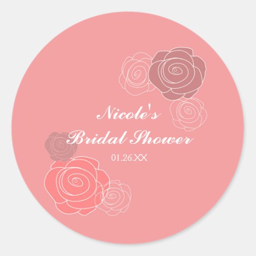 Floral Pink Coral Bridal Shower Favor Stickers