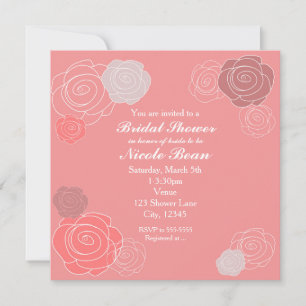 Floral Pink Coral Bridal Shower Invitations