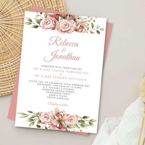 Floral Pink Coral Wedding Invitation