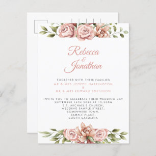 Floral Pink Coral Wedding Invitation Postcard