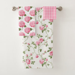 Floral Pink Cottage Garden Pattern  Bath Towel Set