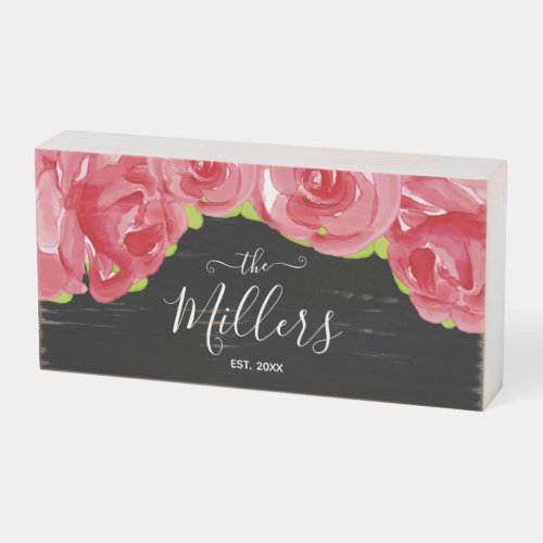 Floral Pink Custom Family Wooden Box Sign
