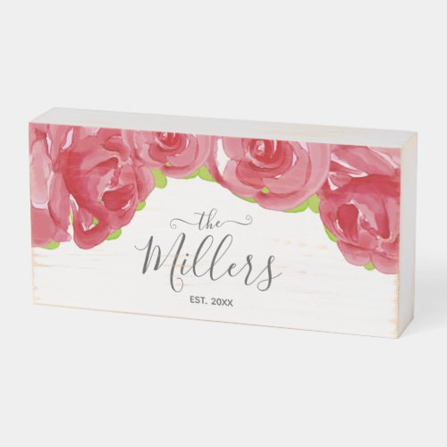 Floral Pink Custom Family Wooden Box Sign