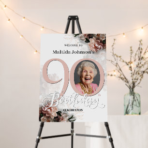 Floral Pink Custom Photo 90th Birthday Welcome Foam Board