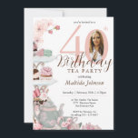 Floral Pink Custom Photo Tea Party 40th Birthday  Invitation<br><div class="desc">Floral Pink Custom Photo Tea Party 40th Birthday Invitation. This delightful design captures the essence of elegance and celebration. Featuring a charming watercolor floral motif in shades of pink, adorned with delicate teapots, teacups, and delectable desserts, it sets the perfect ambiance for a milestone celebration. Whether you're commemorating a milestone...</div>