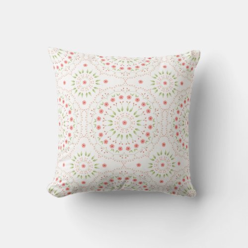 Floral Pink Cute Chic Minimalist Mandala Pattern  Throw Pillow