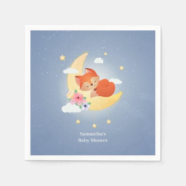 Floral pink cute little fox baby shower  napkins (Front)