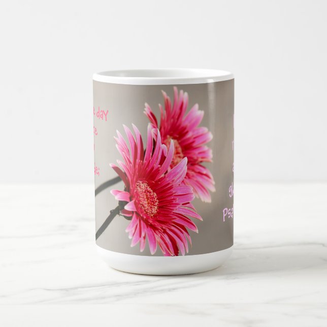 Floral, Pink Daisy on Gray Quote from Psalm 118:24 Coffee Mug (Center)