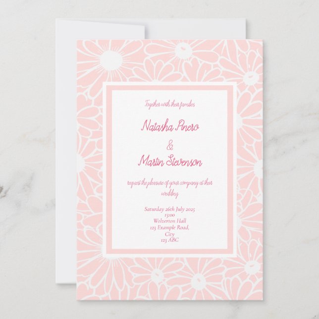 Floral pink daisy wedding invitation  (Front)