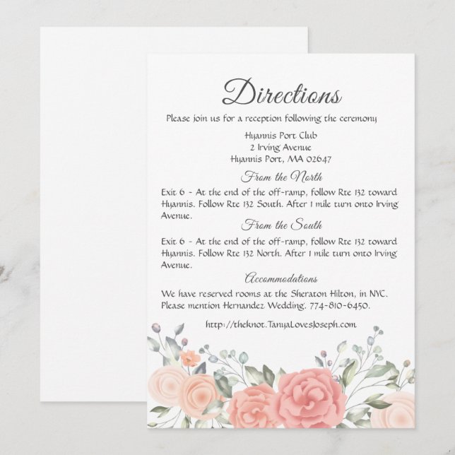 Floral Pink Details Directions Rose Flowers Invitation (Front/Back)