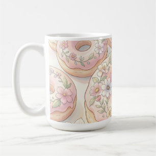 Floral Pink Donuts Pastel Illustration Coffee Mug