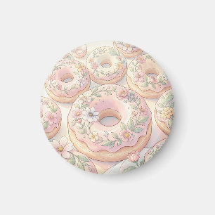 Floral Pink Donuts Pastel Illustration Magnet