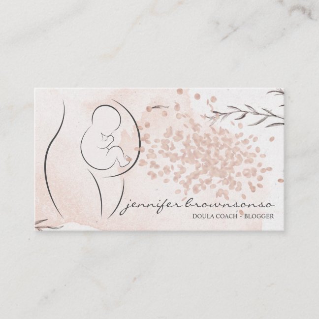 Floral Pink Doula Birth Coach Pregnant Business Card