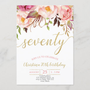 Floral Pink Elegant 70th Birthday Women Invitation