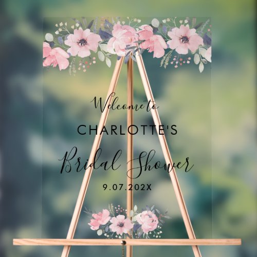 Floral Pink Elegant Bridal Shower Welcome Acrylic Sign