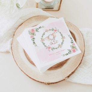 Floral pink elephant baby shower Napkins