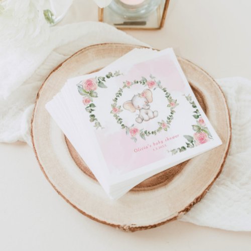 Floral pink elephant baby shower Napkins